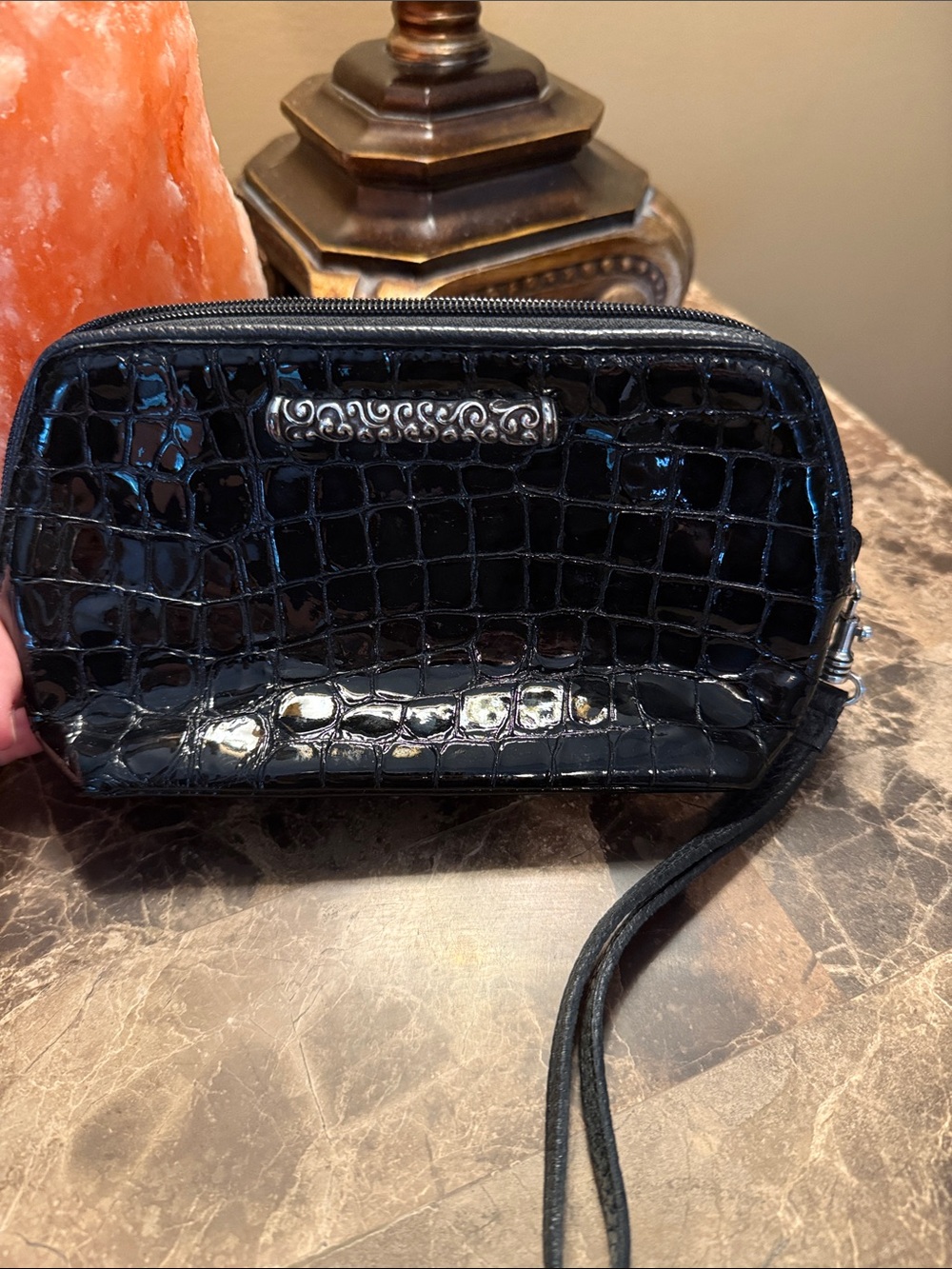 Brighton Black Croc-Embossed Wristlet Clutch
